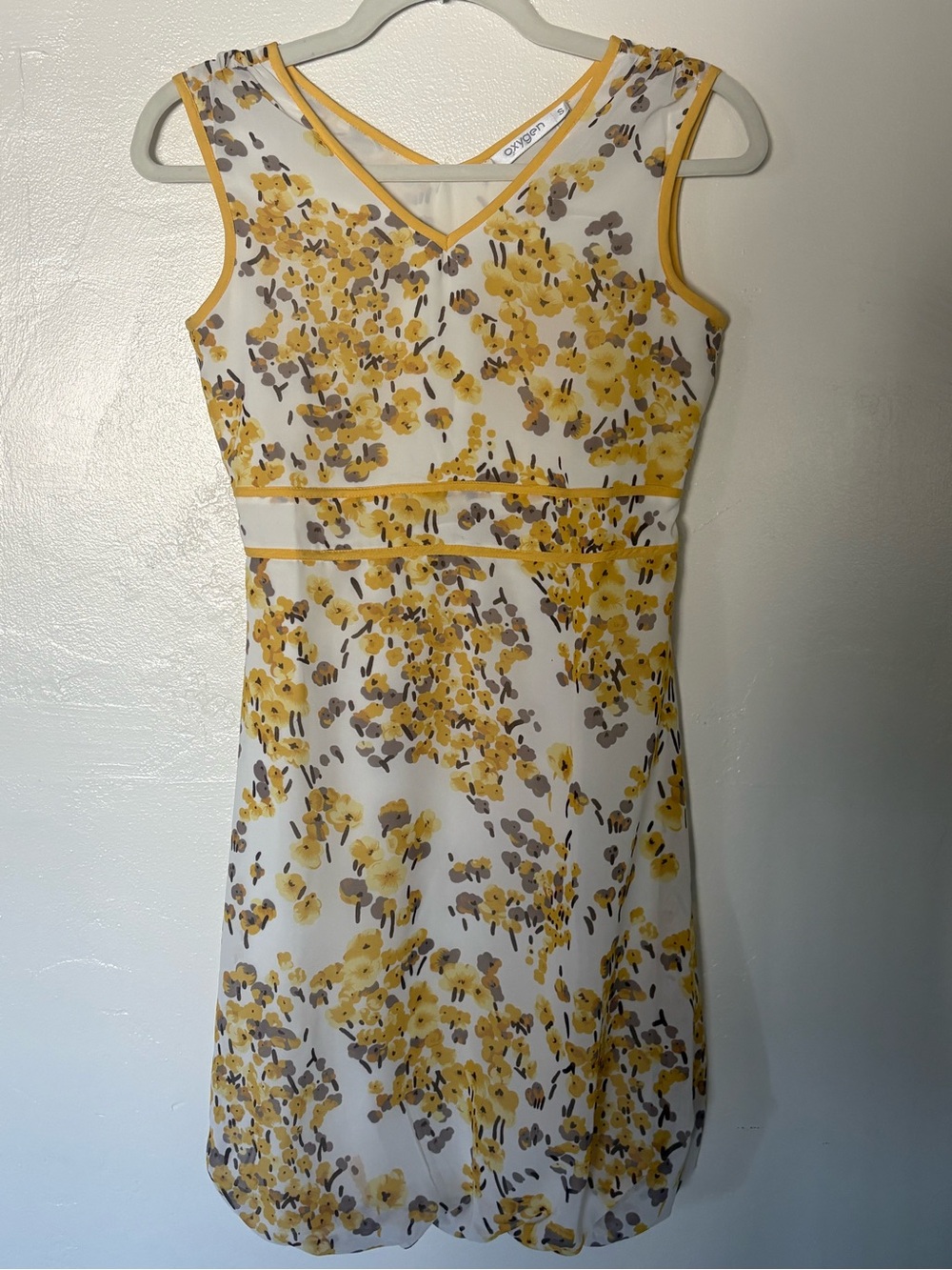 Oxygen Dress Bubble Hem Balloon Hem Mini Size S Sleeveless Yellow White Floral
